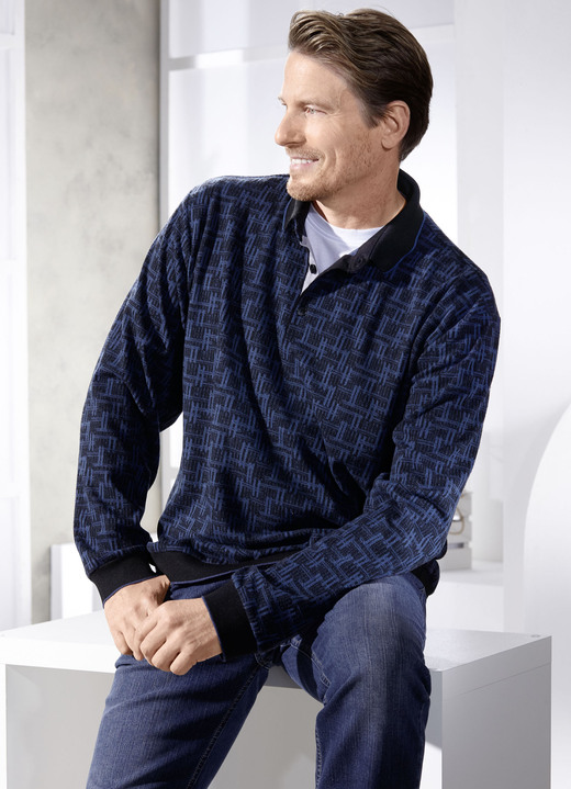 Shirts - Poloshirt met gebreide kraag, in Größe 046 bis 058, in Farbe ZWART-DONKERBLAUW