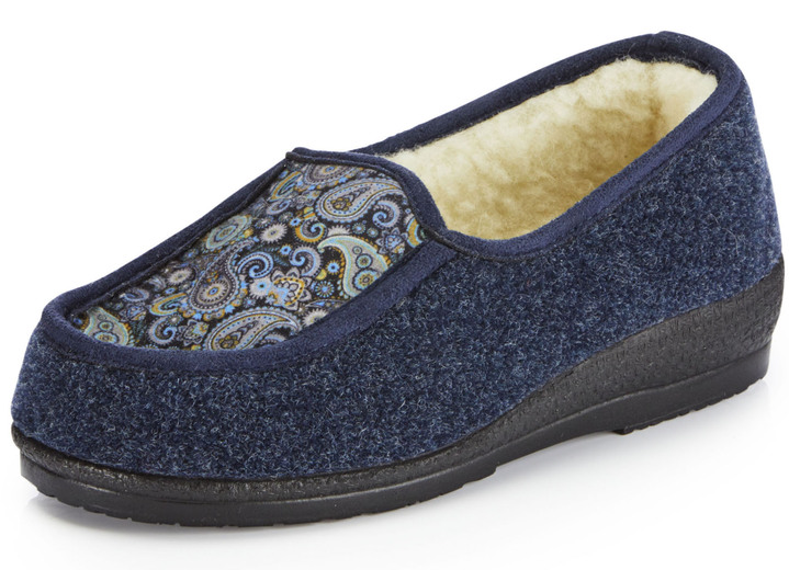 Huisschoenen - Pantoffels met scheerwolvoering, in Größe 036 bis 042, in Farbe MARINE Ansicht 1