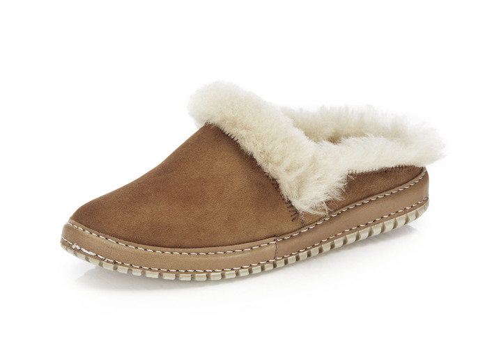 Huisschoenen - Gemini pantoffels gemaakt van zacht, beste suède, in Größe 036 bis 042, in Farbe COGNACBEIGE Ansicht 1