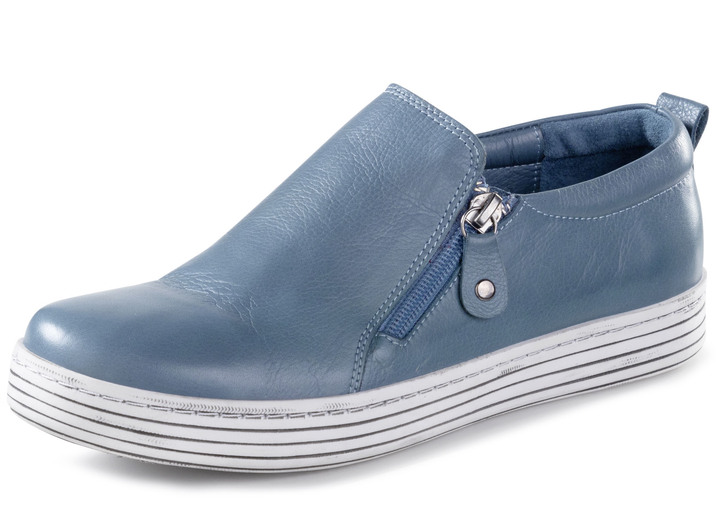 - Gemini pantoffels van zacht rundnappaleer, in Größe 036 bis 042, in Farbe JEANS Ansicht 1
