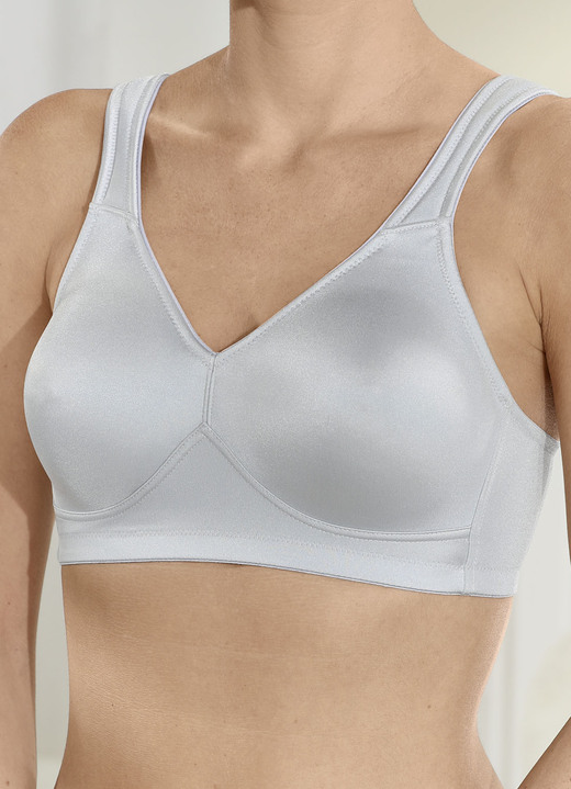 T-shirt-bh - Speidel 2-pack bh met dubbele voorgevormde cups, in Größe 080 bis 105, in Cup E, in Farbe 1 X ZILVERGRIJS, 1 X ZWART Ansicht 1