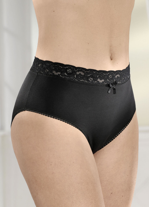 Slips - Verpakking van vier slips met elastische kanten tailleband, in Größe 036 bis 052, in Farbe 2X ZWART, 2X WIT Ansicht 1