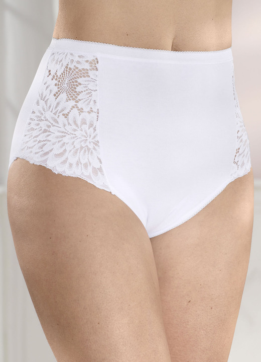 Slips - Laurina vierpack slips met elastische kant, in Größe 038 bis 054, in Farbe WIT Ansicht 1