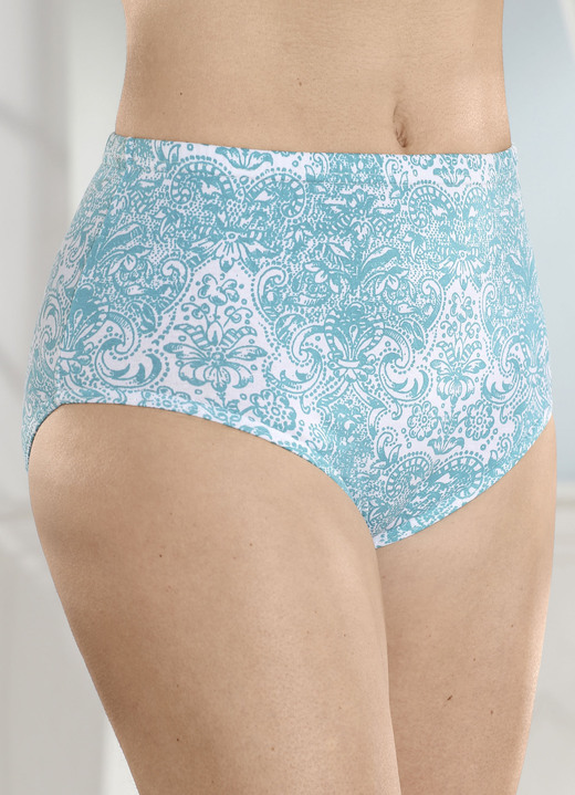 Slips - Pak van vier slips met printmotief, in Größe 038 bis 056, in Farbe WIT-TURKIS Ansicht 1