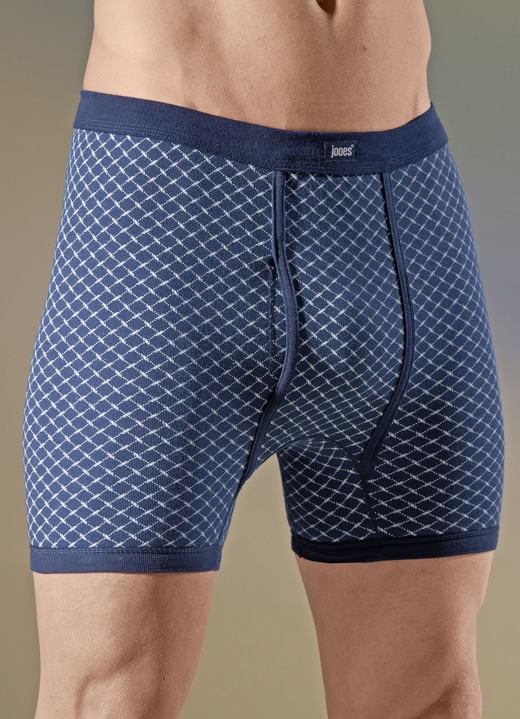 - Set van vier onderbroeken, met allover dessin, in Größe 005 bis 014, in Farbe 2X MARINEWIT, 2X HEIDEGRIJS MARINEBLAUW
