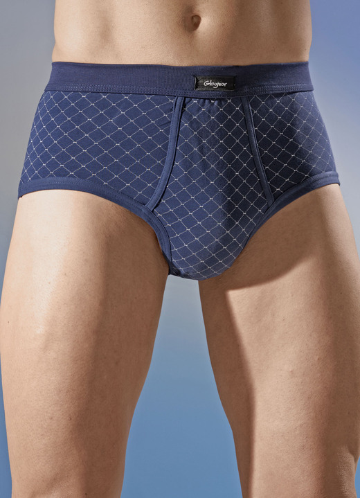 Slips & broeken - Vierdelige slips van fijne jersey, met gulp, in Größe 005 bis 011, in Farbe 2X MARINE-BEIGE, 2X LICHTBLAUW-NAVY