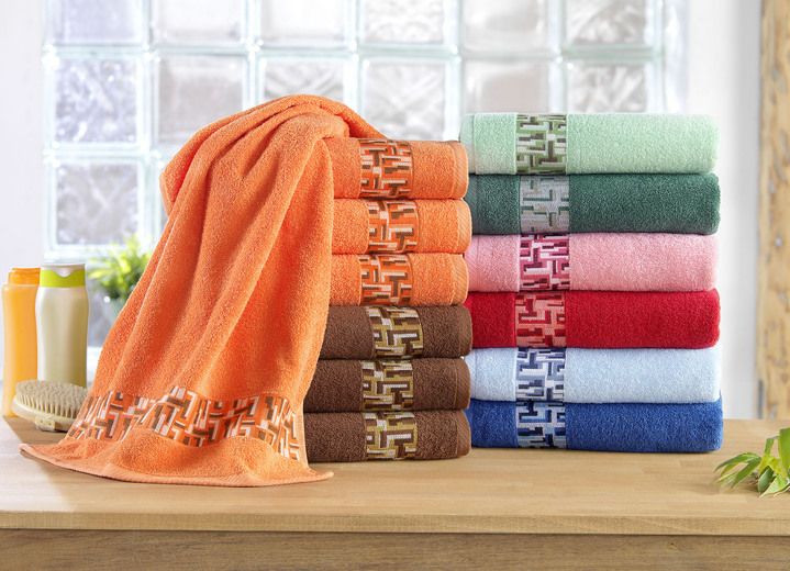 Badstof handdoeken - Set badhanddoeken met jacquard-boorden, in Größe 200 (1 handdoek 50/100 cm) bis 205 (5-delige voordeelset), in Farbe DONKERGROEN