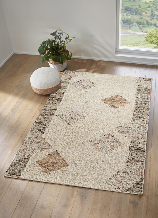 Modern - Handgeweven Berber tapijten van 100% wol, in Größe 113 (vloerkleed, 70 x 140 cm) bis 168 (vloerkleed, 170x240 cm), in Farbe NATUREL, in Ausführung Met ruitpatroon Ansicht 1