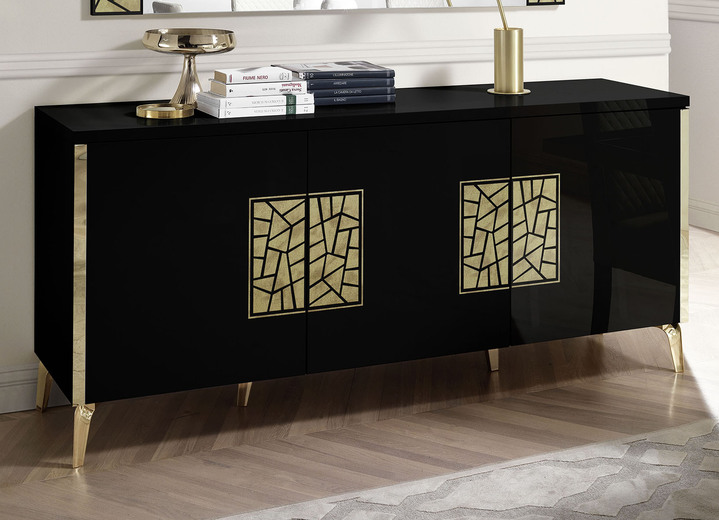 Dressoirs - Dressoir met hoogglans oppervlakken, in Farbe ZWART-GOUD