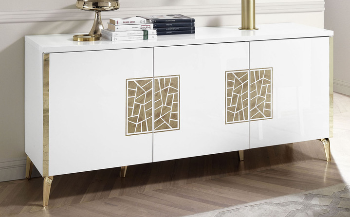 Dressoirs - Dressoir met hoogglans oppervlakken, in Farbe WIT-GOUD Ansicht 1
