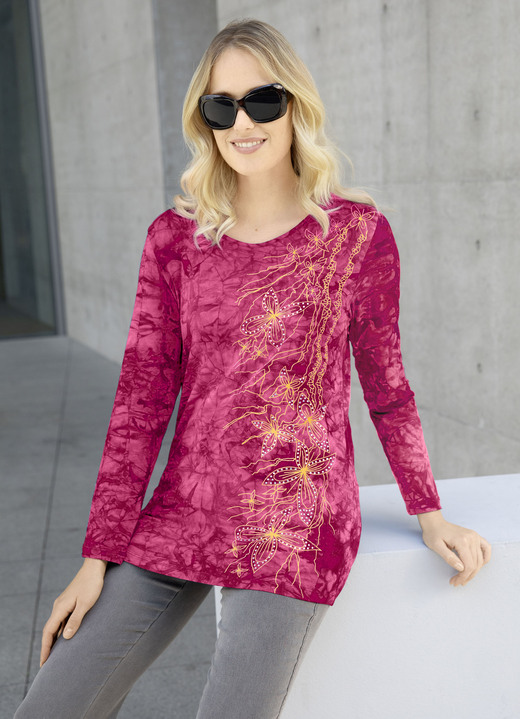Shirts met strass steentjes - Interessant shirt in batik-look in 3 kleuren Shirts met strass steentjes - Interessant shirt in batik-look in 3 kleuren, in Größe 038 bis 054, in Farbe BORDEAUX BATIK