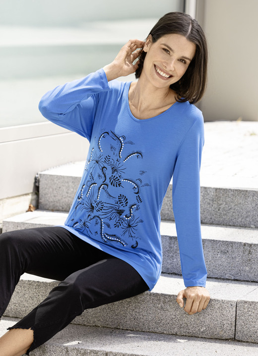 Shirts - Shirt met decoratieve contrastprint in 2 kleuren, in Größe 044 bis 052, in Farbe HIMMELBLAU Ansicht 1