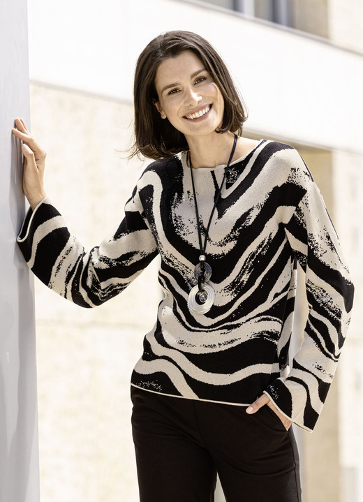 Truien - Trui met jacquardmotief, in Größe 038 bis 054, in Farbe ZWART-BEIGE Ansicht 1