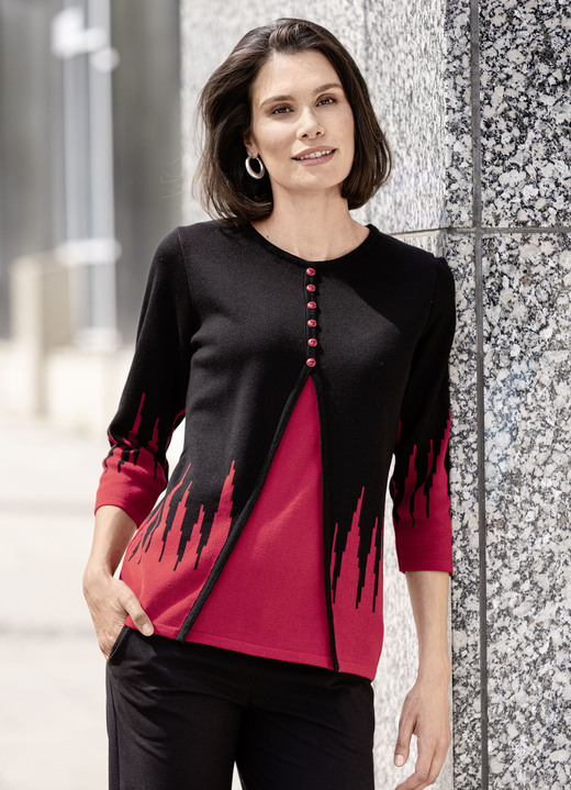 Truien - Trui met twinset-look, in Größe 038 bis 054, in Farbe ZWART-ROOD Ansicht 1