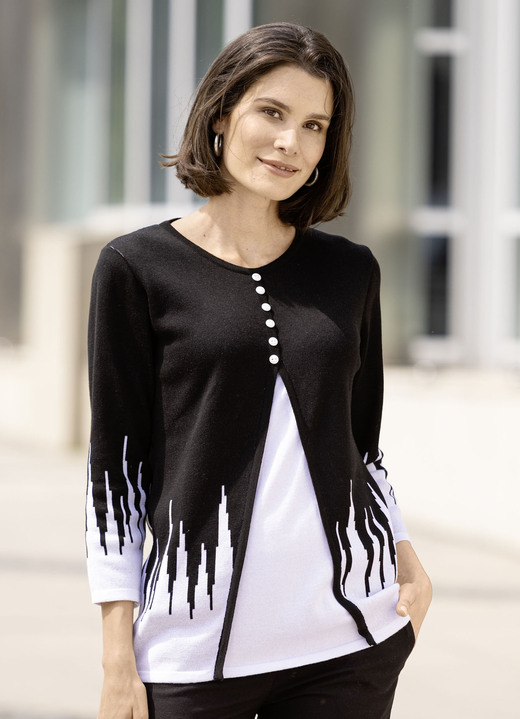 Truien - Trui met twinset-look, in Größe 038 bis 054, in Farbe ZWART-WIT Ansicht 1