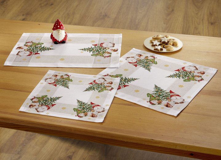 Woontextiel - Tafelkleed met kerstkaboutermotief, in Größe 101 (Kleedje, 35 x 50 cm) bis 404 (Kussensloop, 40 x 40 cm), in Farbe NATUUR-MEERKLEURIG Ansicht 1