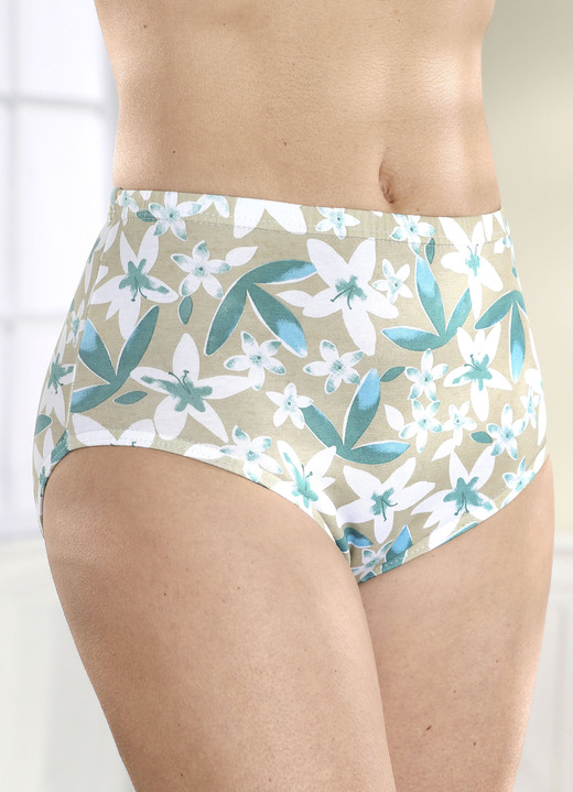 Slips - Slipje met een mooi bloemdessin, in Größe 038 bis 056, in Farbe ZAND-PETROL-WIT
