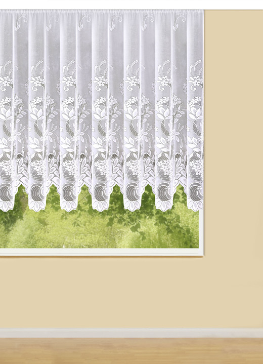 Klassiek - Gebloemde raamvitrage, in Größe 136 (H105xW300 cm) bis 174 (H 160 x B 600 cm), in Farbe WEISS Ansicht 1