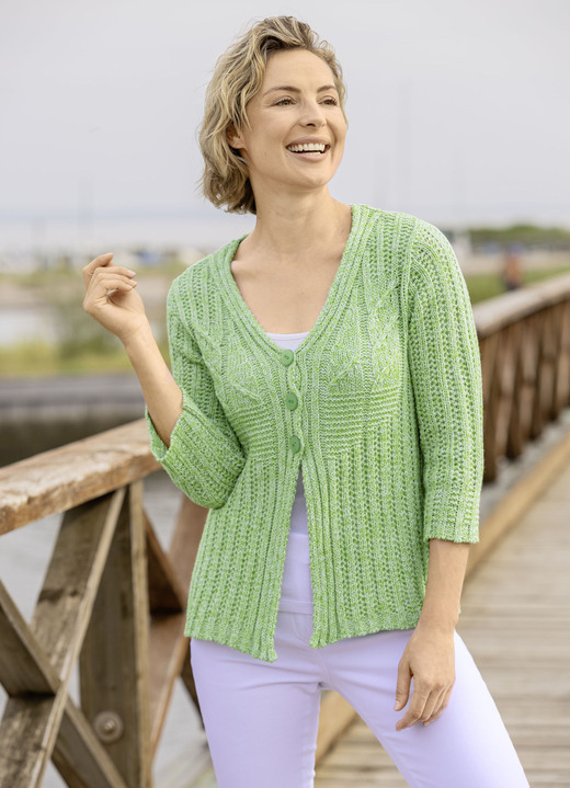 Gebreide jasjes - Cardigan in een fijne melange-look, in Größe 036 bis 052, in Farbe LIMETTE MELIERT Ansicht 1