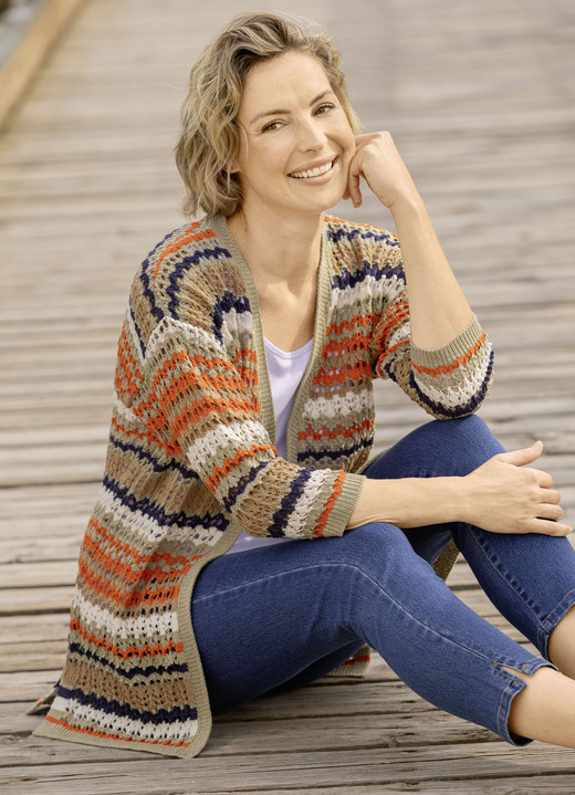 Gebreide jassen - Vest gemaakt van duurzaam gerecycled katoen, in Größe 038 bis 054, in Farbe OLIJF-ORANJE-MULTICOLOR Ansicht 1