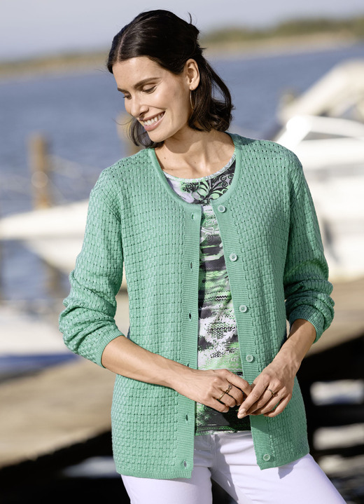 Gebreide jassen - Cardigan met all-over structuur, in Größe 038 bis 054, in Farbe JADEGROEN Ansicht 1