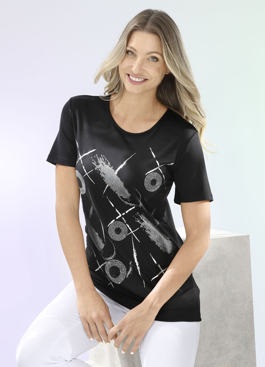 Shirts - Shirt met zilveren contrastprint, in Größe 036 bis 052, in Farbe ZWART Ansicht 1
