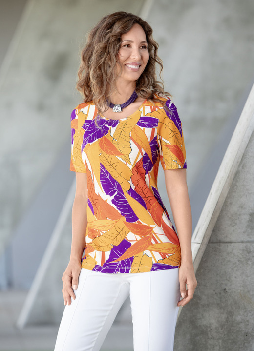 Shirts - Overhemd met leuke print, in Größe 036 bis 052, in Farbe ORANJE-PAARS-BEIGE Ansicht 1