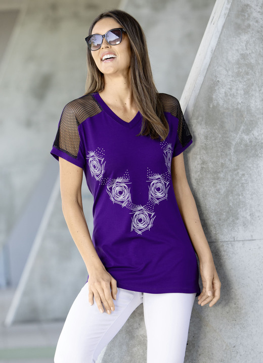 Longshirts - Lang shirt met contrastprint in 2 kleuren, in Größe 038 bis 054, in Farbe LILA Ansicht 1