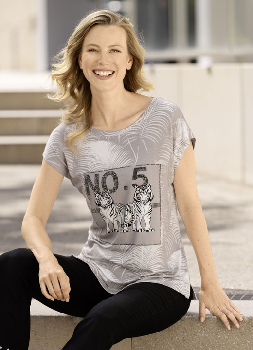 Shirts met strass steentjes - Shirt met dierenmotief, in Größe 036 bis 052, in Farbe WITTE-TAUPE