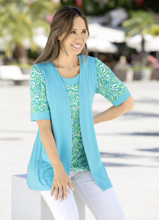 Shirts - 2-delige set in sluitingloze vorm in 2 kleuren, in Größe 038 bis 056, in Farbe TURQUOISE-GROEN-ECRU Ansicht 1