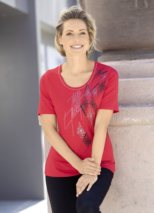 Shirts met strass steentjes - Mooi overhemd met flatlocknaad, in Größe 036 bis 052, in Farbe ROOD