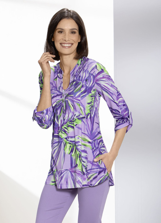 Tunieken - Shirttuniek met felgekleurde print Tunieken - Shirttuniek met felgekleurde print, in Größe 036 bis 054, in Farbe PAARS-LILA-BONT