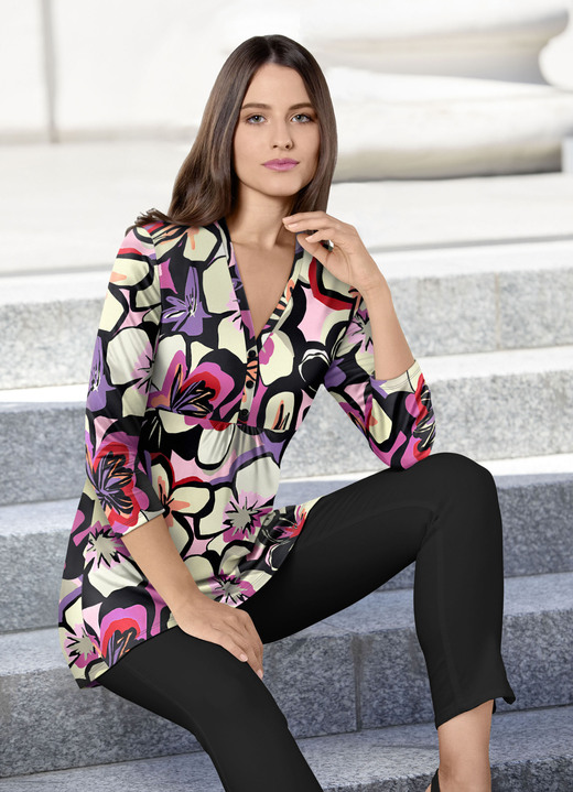 Tunieken - Shirttuniek met felgekleurde print, in Größe 036 bis 054, in Farbe ECRU ZWARTE BES