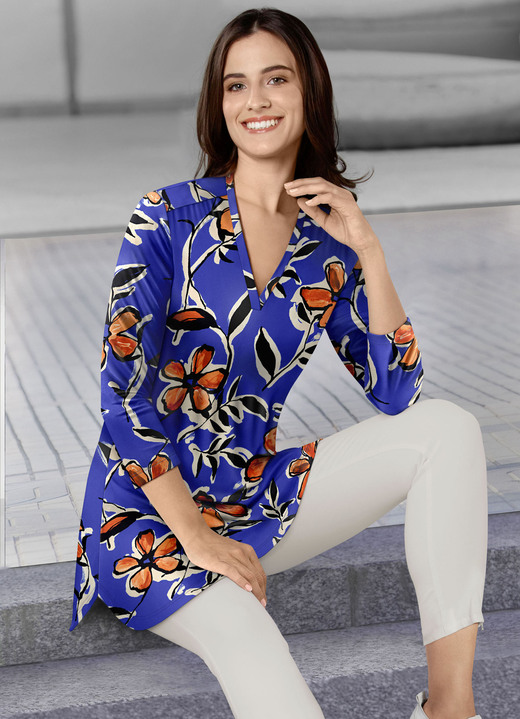 Tunieken - Shirttuniek met felgekleurde print, in Größe 036 bis 054, in Farbe INDIGO BLAUW-KLEURRIJK