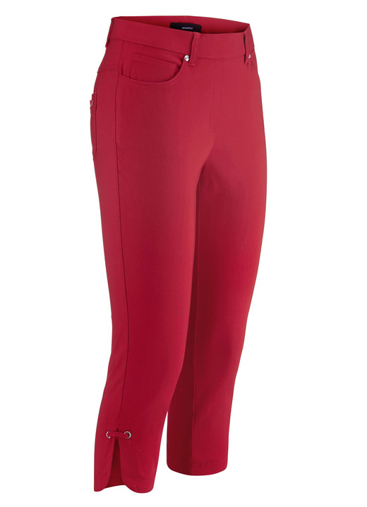 Broek met knoop- en ritssluiting - Capribroek met afgeronde splitten aan de beenuiteinden Broek met knoop- en ritssluiting - Capribroek met afgeronde splitten aan de beenuiteinden, in Größe 018 bis 052, in Farbe ROOD
