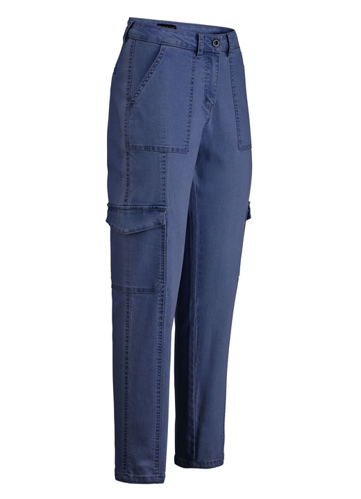 Broek met knoop- en ritssluiting - Enkellange cargojeans, in Größe 017 bis 050, in Farbe JEANSBLAUW Ansicht 1