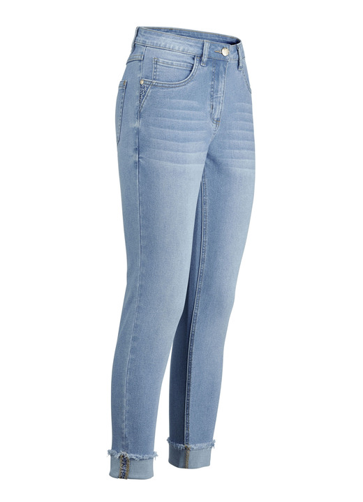 Broek met knoop- en ritssluiting - Jeans met sprankelende strass-versiering, in Größe 017 bis 050, in Farbe LICHTBLAUW Ansicht 1