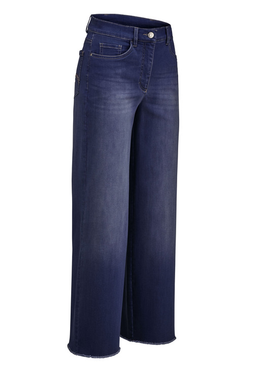 Broek met knoop- en ritssluiting - Jeans met een modieuze beenwijdte, in Größe 018 bis 052, in Farbe DONKERBLAUW Ansicht 1