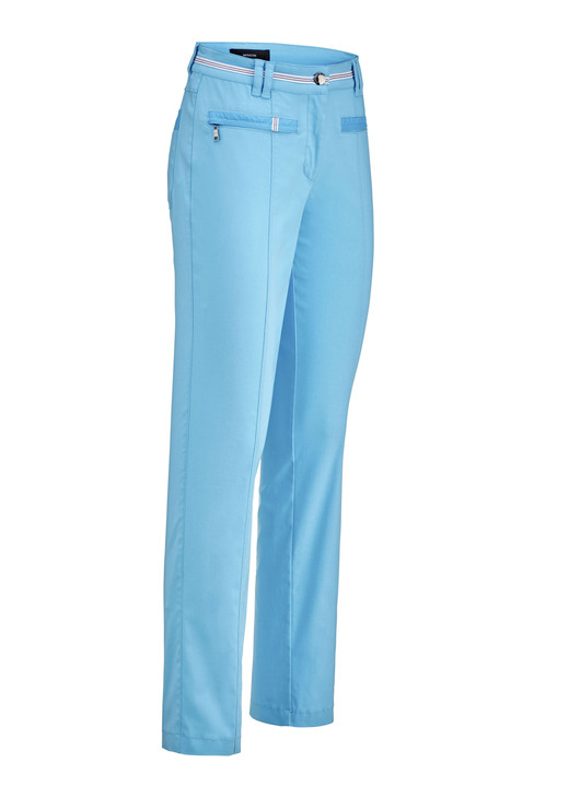 Broek met knoop- en ritssluiting - Uitgebreid vervaardigde broek Broek met knoop- en ritssluiting - Uitgebreid vervaardigde broek, in Größe 017 bis 052, in Farbe TURQUOISE