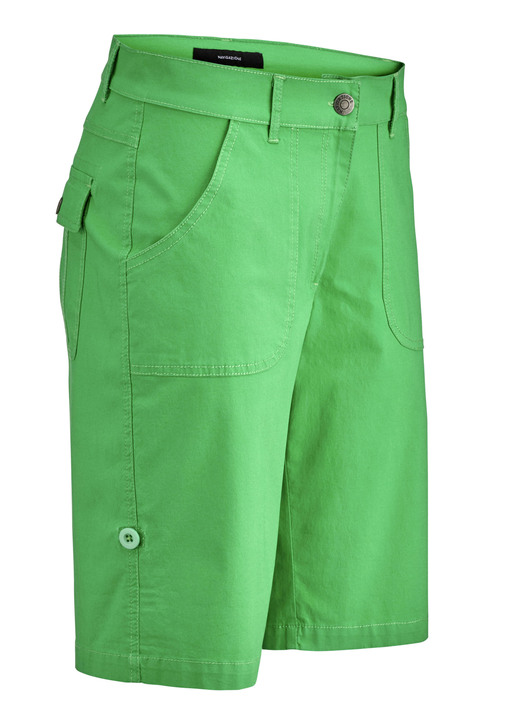 Broek met knoop- en ritssluiting - Bermuda's met decoratieve bar, in Größe 034 bis 052, in Farbe GROEN Ansicht 1