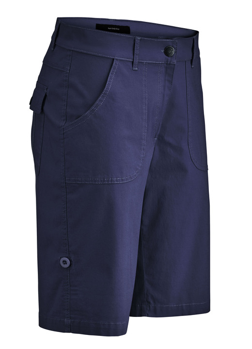 Broek met knoop- en ritssluiting - Bermudashort met decoratieve bandjes Broek met knoop- en ritssluiting - Bermudashort met decoratieve bandjes, in Größe 034 bis 052, in Farbe MARINE