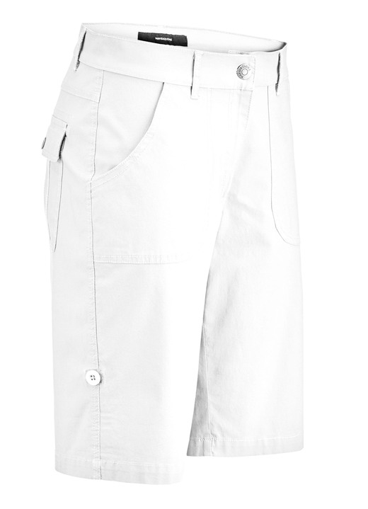 Broek met knoop- en ritssluiting - Bermudashort met decoratieve bandjes Broek met knoop- en ritssluiting - Bermudashort met decoratieve bandjes, in Größe 034 bis 052, in Farbe WIT