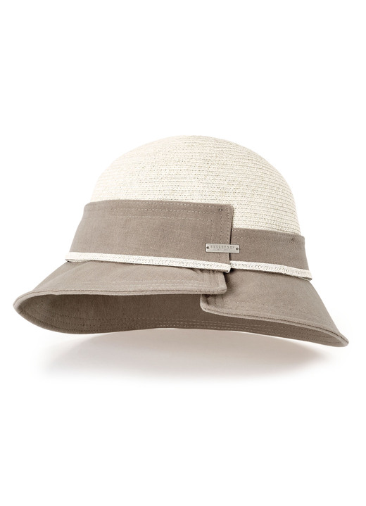 - Seebergerhoed met klep en decoratieve band van papierstro, in Farbe BEIGE-TAUPE Ansicht 1