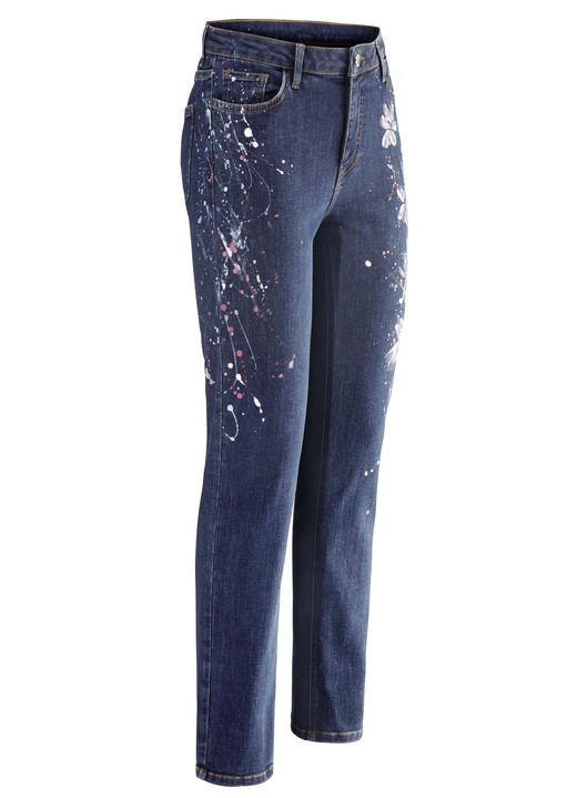Broeken - Jeans met handgeschilderde bloemmotieven, in Größe 017 bis 052, in Farbe DONKERBLAUW Ansicht 1