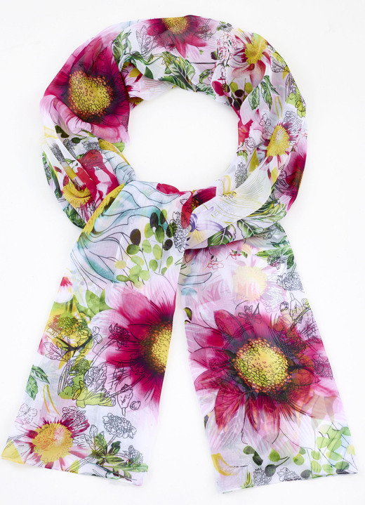 Sjaals - Sjaal met bloemenmotieven, in Farbe WEISS-ROT-GELB-GRÜN Ansicht 1