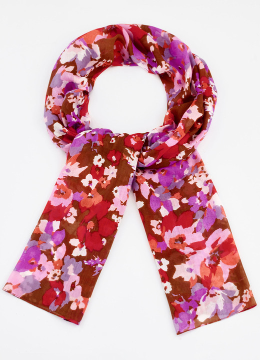 - Sjaal met fantasiebloesemmotief, in Farbe CAMEL-VUURROOD-ROSÉ-WIT-AZALEE-ABRIKOOS Ansicht 1