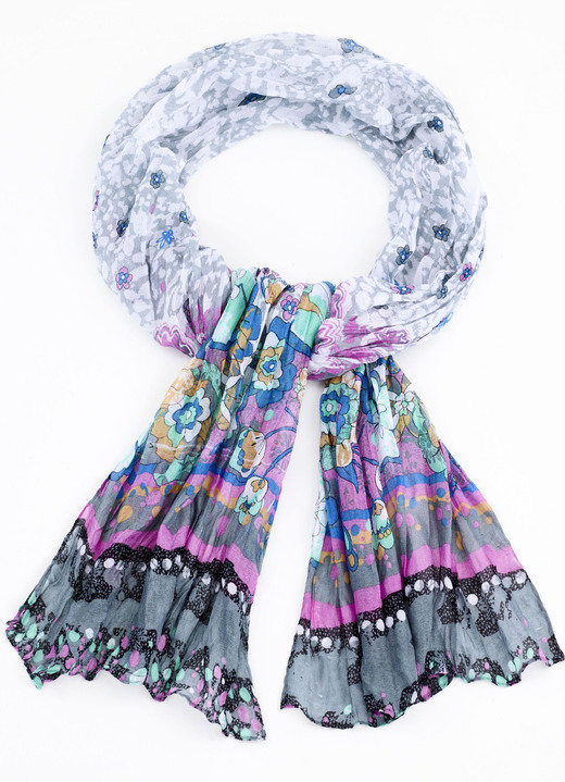 - Sjaal met fantasiebloesemmotief, in Farbe GRAU-ROSÉ-MINT-BLAU Ansicht 1