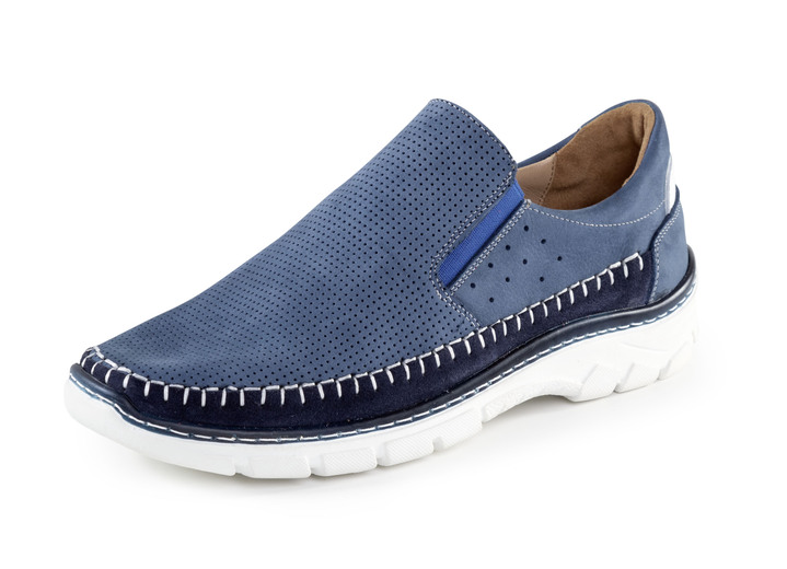 - Slippers gemaakt van rundnubuck en suède, in Größe 040 bis 046, in Farbe BLAU Ansicht 1