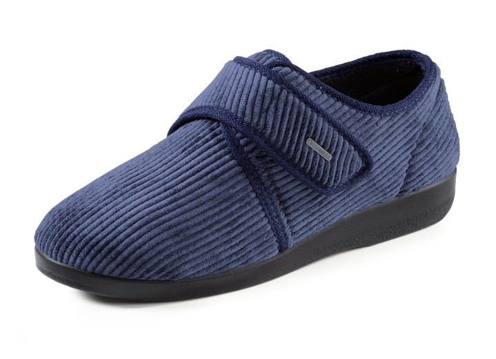 Huisschoenen - Slippers gemaakt van zachte corduroy stof, in Größe 040 bis 046, in Farbe MARINE Ansicht 1