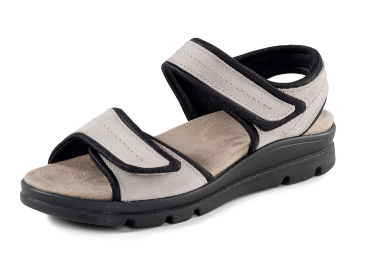 Sandalen & slippers - ELENA EDEN sandaal gemaakt van zacht nubuckleer en zwart elastisch materiaal, in Größe 036 bis 042, in Farbe BEIGE Ansicht 1